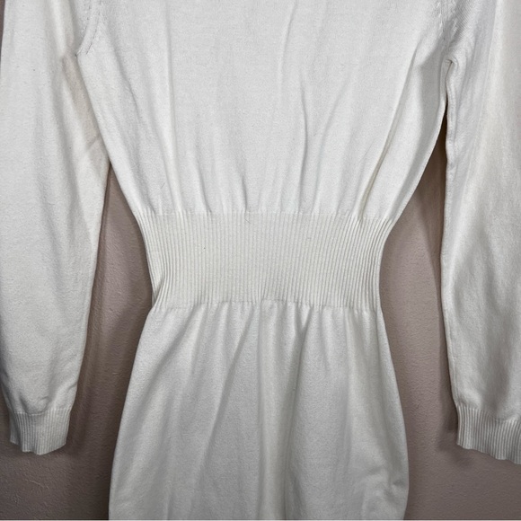 SMALL MNG IVORY WHITE KNIT SWEATER DRESS NEUTRAL SOFT LONG SLEEVE - Picture 5 of 8